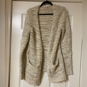 Woven Heart Cream Fuzzy Cardigan